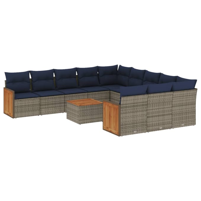 vidaXL - 12-delige - tuinbankset - met - kussens, - grijs - polyrotan
