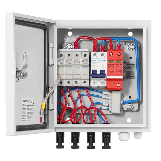 Boîte de jonction PV Solaire 4 Chaînes 15A pour Système de Panneaux Solaires Boîtier en Acier IP65