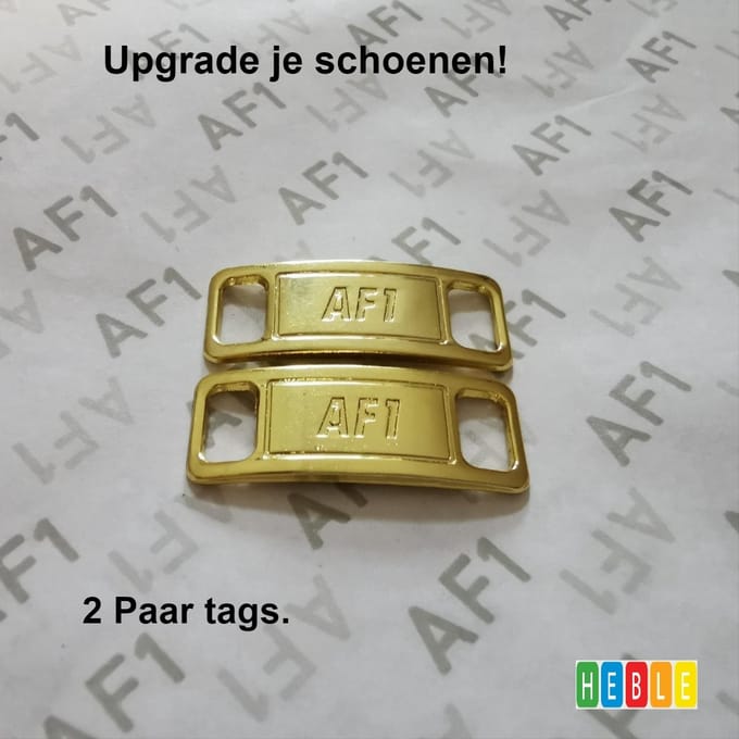 2 stuks Goud AF1 Sneaker-Tags - 2 Paar Lace-Locks - Wit Schoenaccessoires - Schoenveters - van Heble®