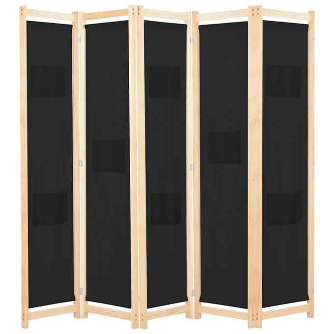 vidaXL - Kamerscherm - met - 5 - panelen - 200x170x4 - cm - stof - zwart