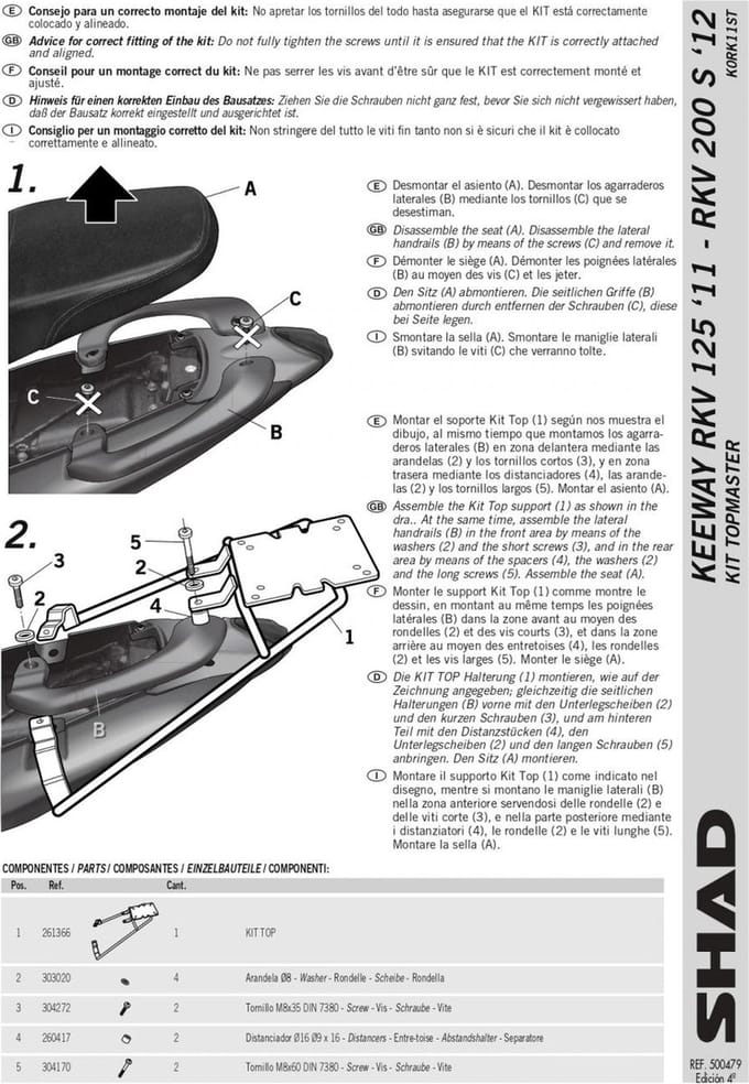 KitSupport de top case Shad pour moto Keeway 200 RKV S K0RK11ST TOP MASTER Neuf