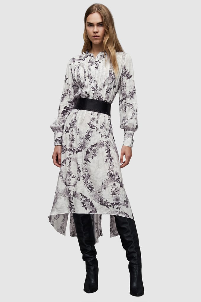 AllSaints Eila Audrey Dress Mono White Größe: 10 | Midikleider Outlet | Damen | Weiß