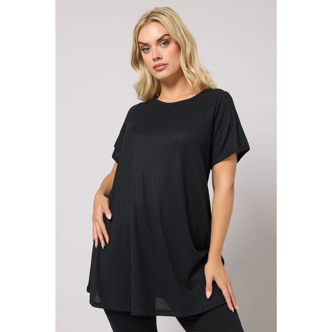 Yours Zwarte Geribbelde Soft Touch Swing Top Size 58-60