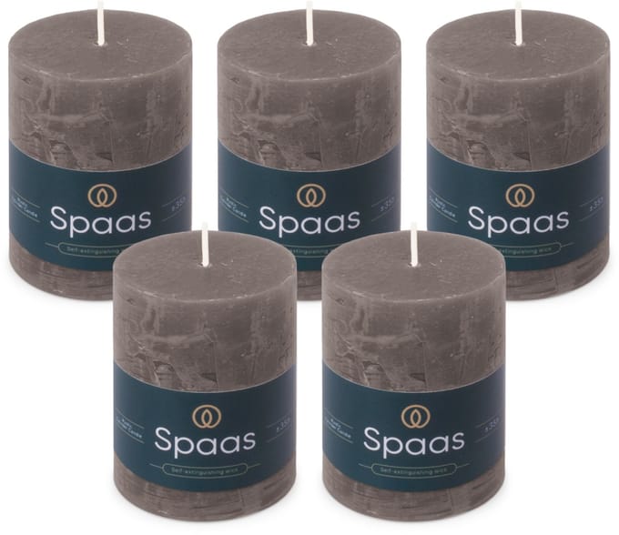 Spaas Rustieke Stompkaarsen - Donkergrijs - 70/95mm - circa 35 uur - 5 kaarsen