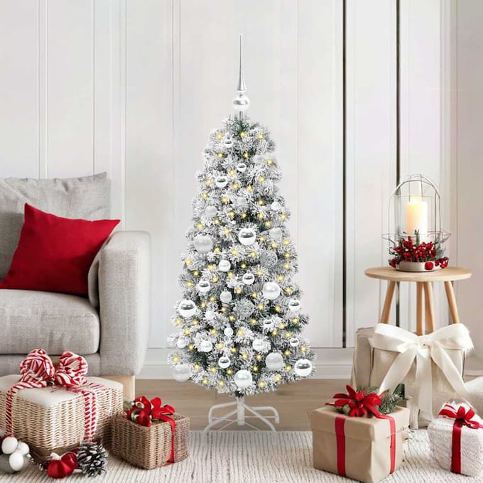 vidaXL - Kunstmatige - Hinged - Kerstboom - 150 - LED's - Groen - en - Wit - 120 - cm