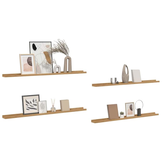 vidaXL - Wandplank - 4 - st - Bruin - 115 - x - 9 - x - 3 - cm - Bewerkt - hout