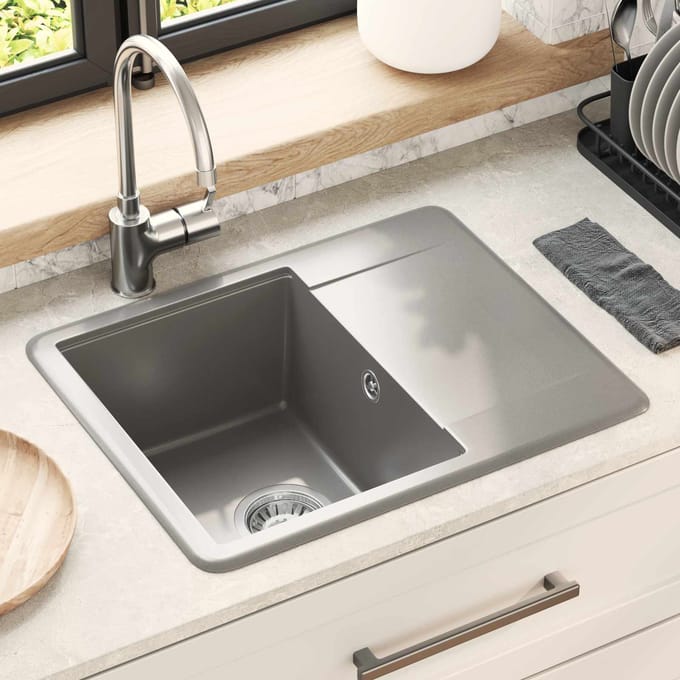 vidaXL - Wasbak - 80% - Kwarts - en - 20% - Hars - 560 - x - 460 - mm - Grijs