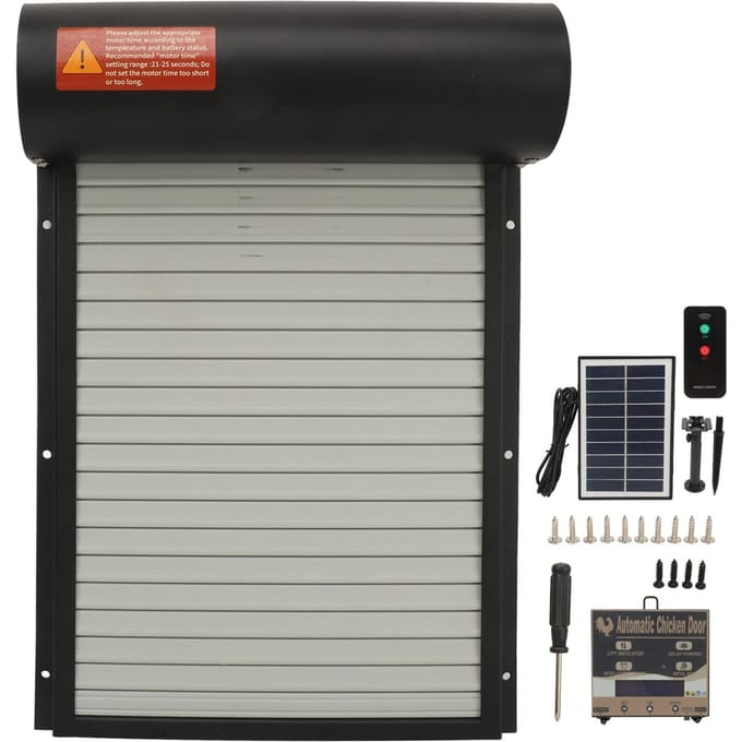 Automatische kippenhokdeur op zonne-energie met lichtsensor, timer, afstandsbediening, LED-scherm, automatisch gray