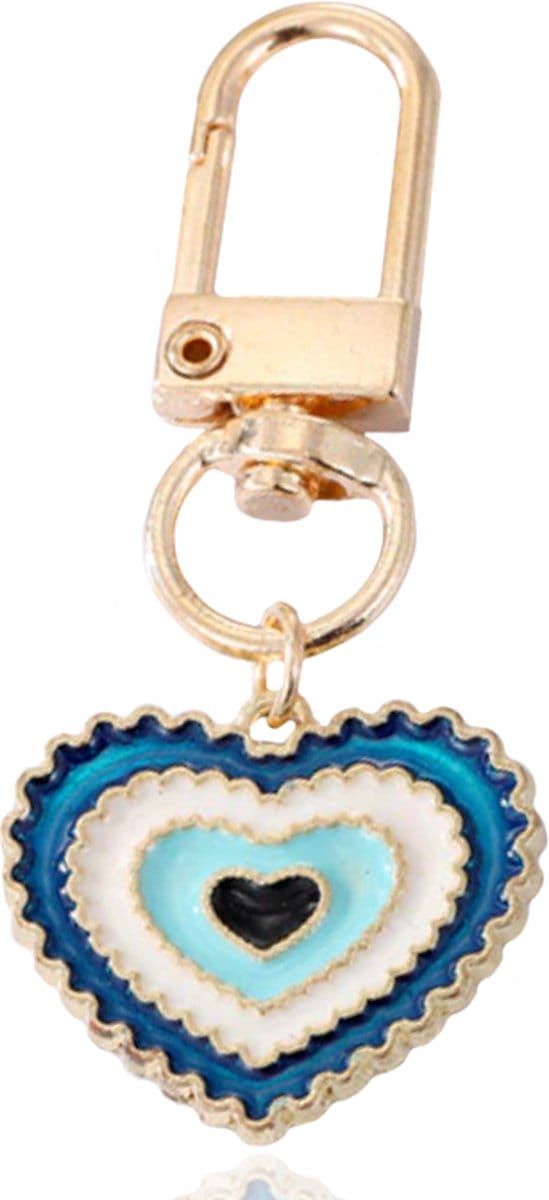 Goudkleurige Hart Sleutelhanger Blauw met Musketonhaak