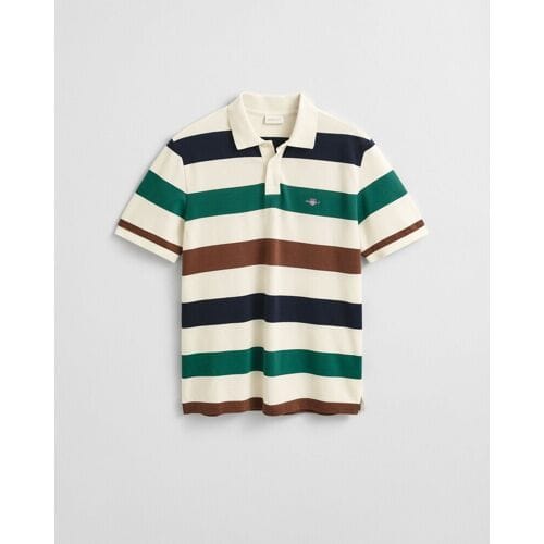 Gant Polo Multi Stripe Cotton Short Sleeve Cream / male