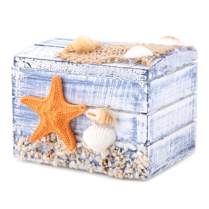 Houten Sieradendoos in Mediterrane Stijl Draagbare Kleine Opbergkoffer(zeester) gray