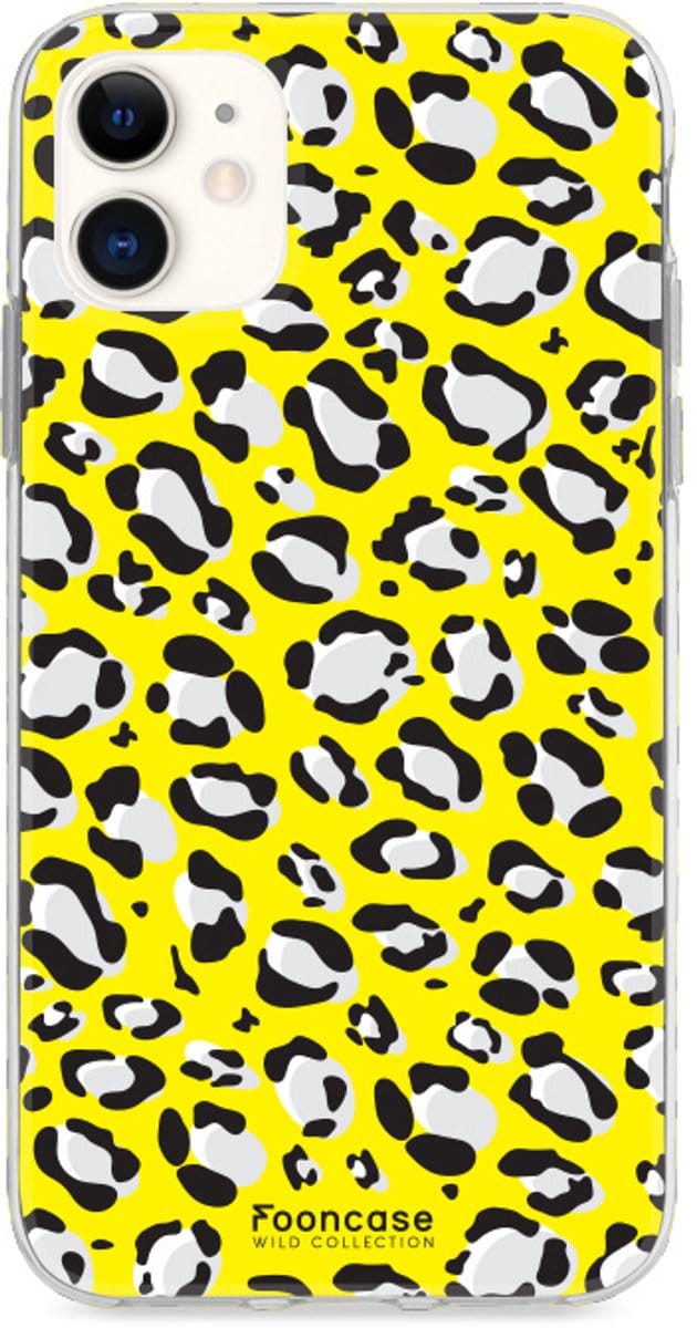 Fooncase Hoesje Geschikt voor iPhone 12 Mini - Shockproof Case - Back Cover / Soft Case - Luipaard / Leopard print / Geel