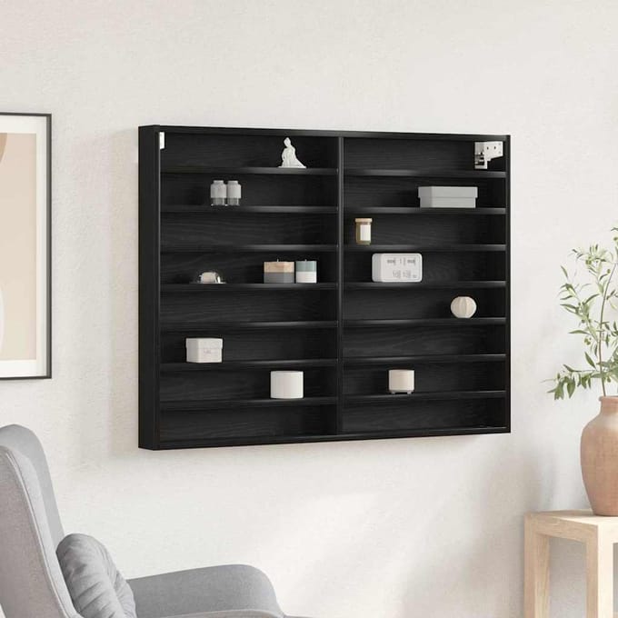 vidaXL - Display - Kast - Muurmontage - Zwart - Eiken - 100 - x - 8,5 - x - 75 - cm