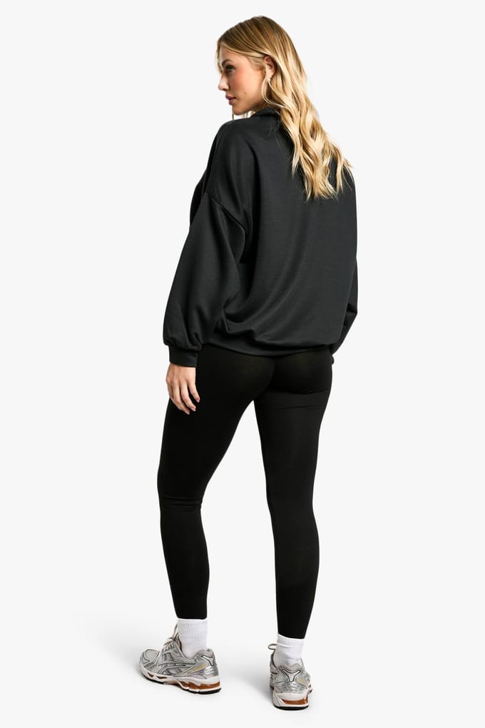 boohoo Dames Maternity Cool Moms Club Slogan Half Zip Sweat & Legging Set | Black | Maat: Small
