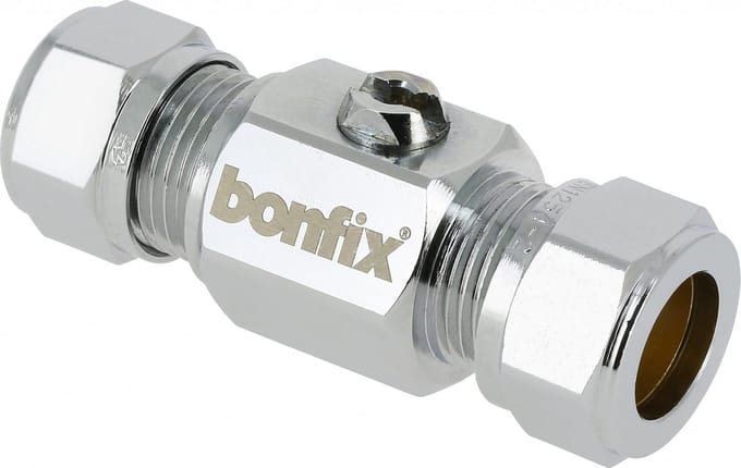 Bonfix Kogelstopkraan met schroevendraaier bediening 12mm knel recht chroom