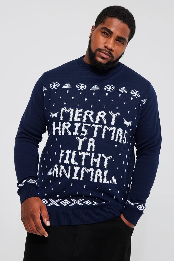Plus Ya Filthy Animal Christmas Jumper | Navy | Size 2XL