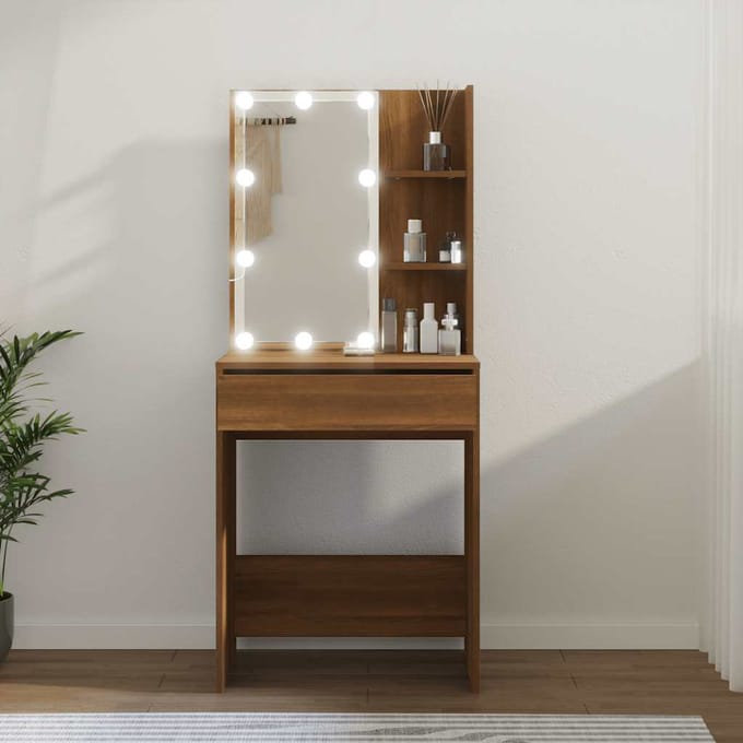 vidaXL - Kaptafel - met - LED-verlichting - 60x40x140 - cm - bruin - eikenkleur