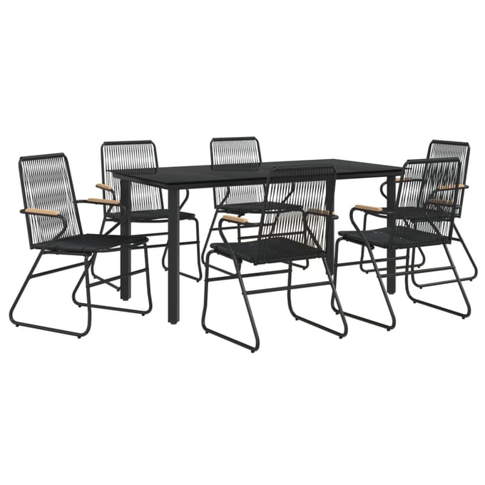 vidaXL - 7-delige - Tuinset - PVC-rattan - zwart