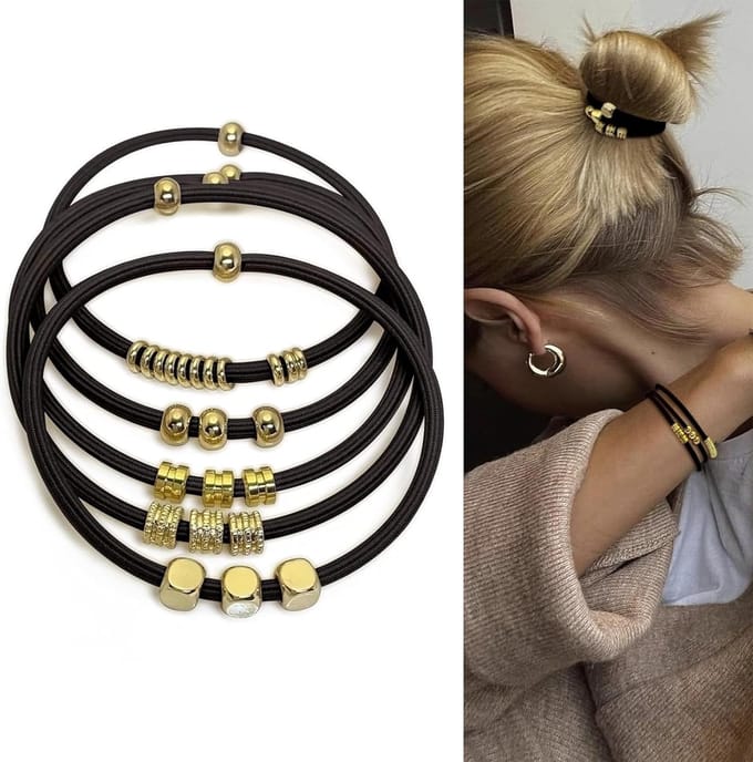 Boho haarbanden en scrunchies set - 5 stuks, zwart