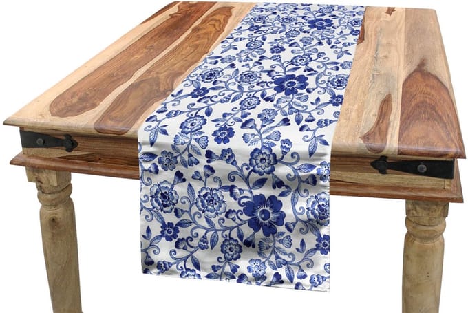 ABAKUHAUS Aquarel-tafelloper – 40×180 cm – violet/blauw/wit