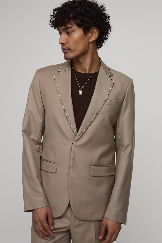Slim Fit Western Blazer Met Studs | Taupe | Size 34