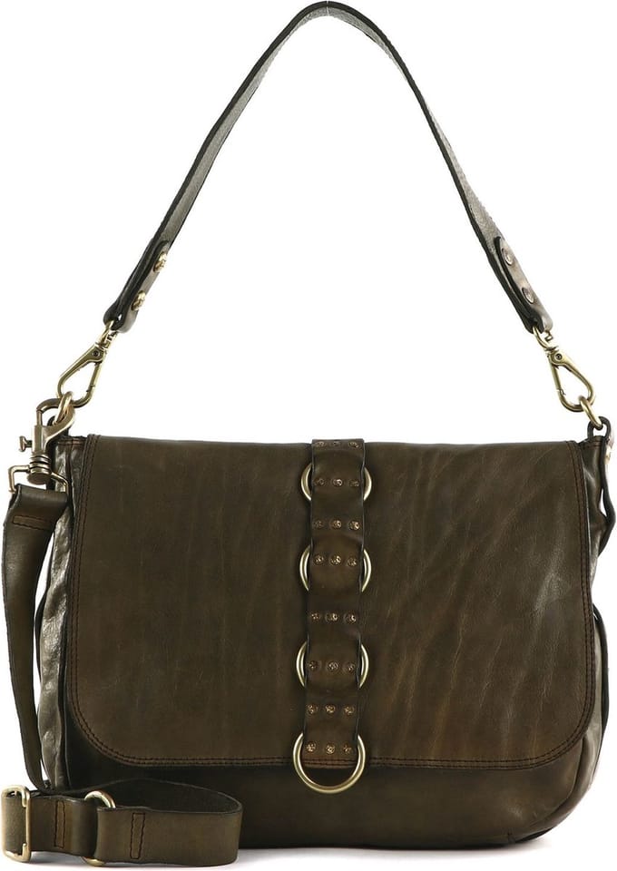 CAMPOMAGGI Leren Schoudertas Shoulder Bag Verde Militare Olijfgroen