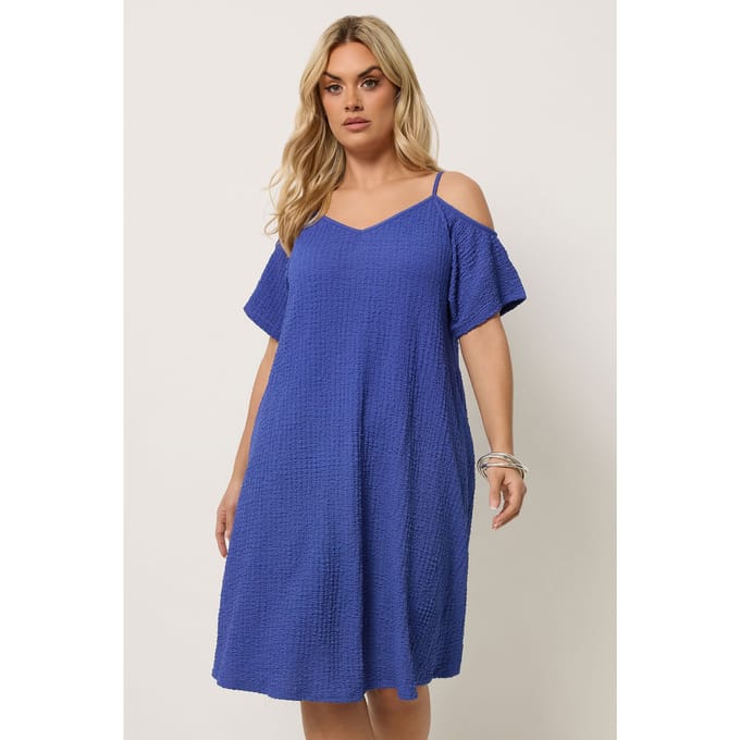 Yours Blauwe Textuurjurk Met Open Schouders Size 48