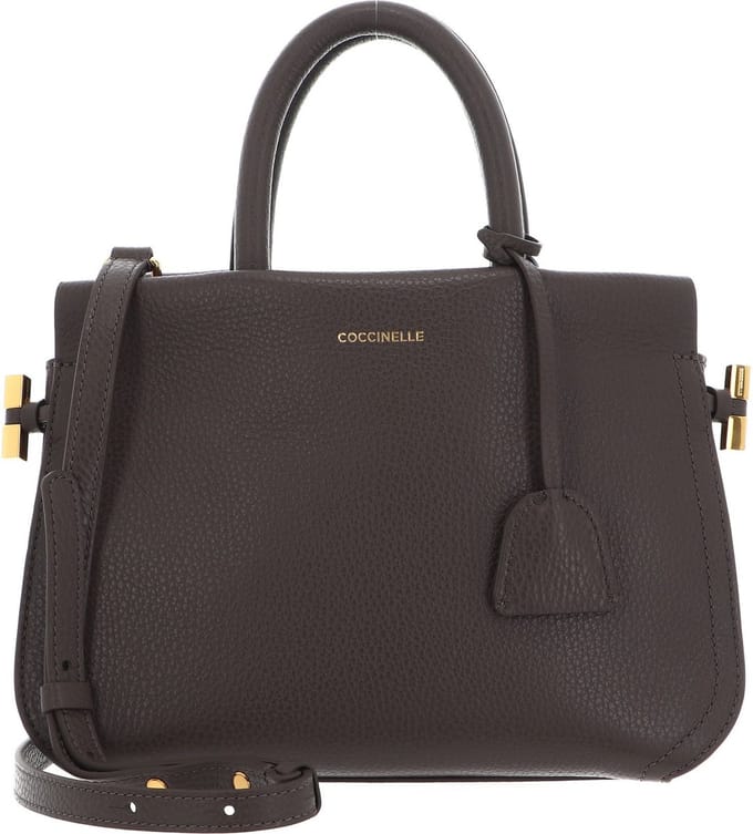 COCCINELLE Leren Handtas Schoudertas Blue Soft Handbag Grained Leather Coffee Donkerbruin