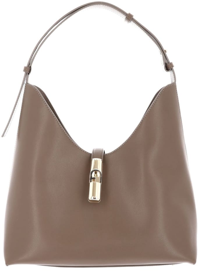 FURLA Leren schoudertas Goccia Hobo Bag Muddy Gray Taupe