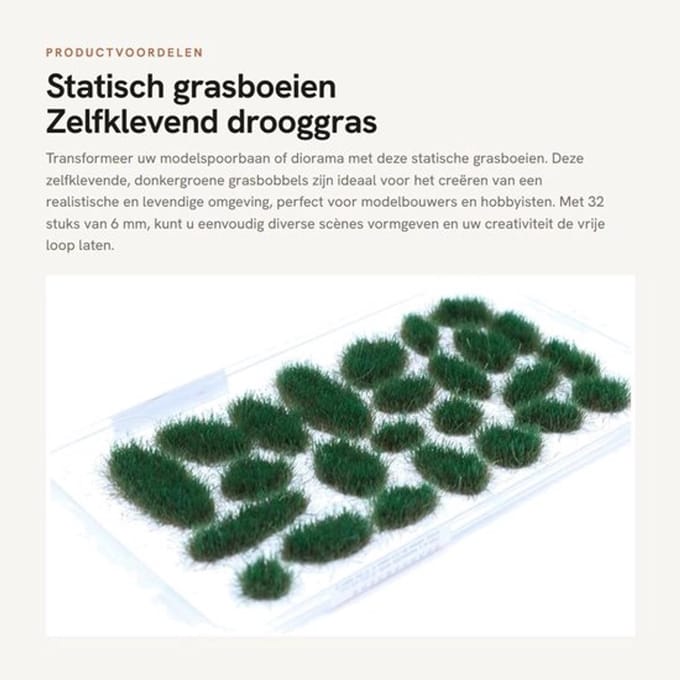 Statisch Gras 6 mm - 32 Stuks - Zelfklevend - Kunstmatig Drooggras - Bosje - Donkergroen - Modelgras