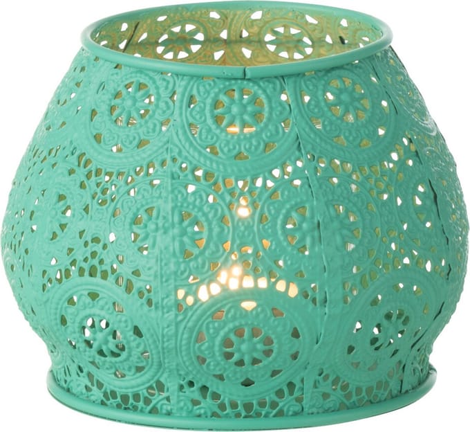 J-Line theelichthouder Cylinder - metaal/glas - cyaan - small