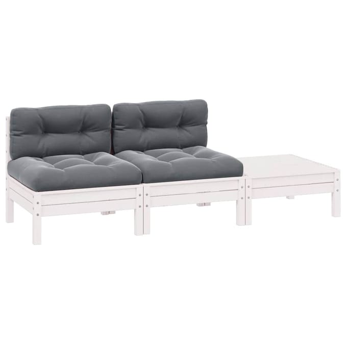 vidaXL - 3-delige - Loungeset - met - kussens - massief - grenenhout - wit