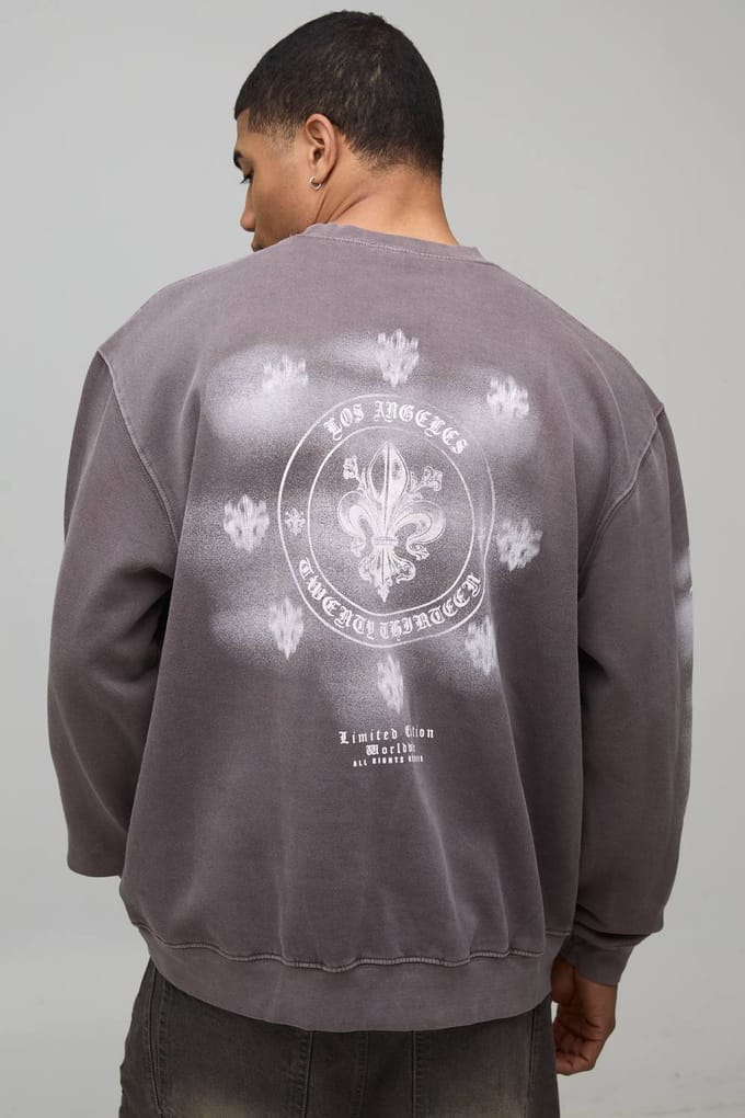Oversized Grafische Bedrukte Gewassen Sweatshirt | Washed Chocolate | Size Small