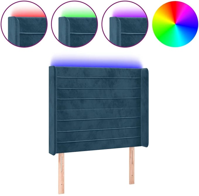 vidaXL - Hoofdbord - LED - 93x16x118/128 - cm - fluweel - donkerblauw