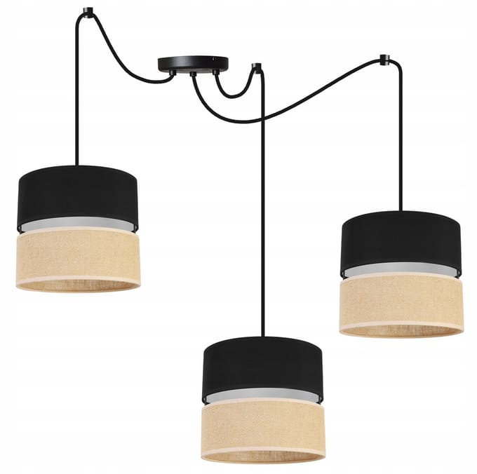 Light Home JUTA – Hanglamp – Plafondlamp – 3-Lichts – Stoffenkap – Modern – Zwart / Beige