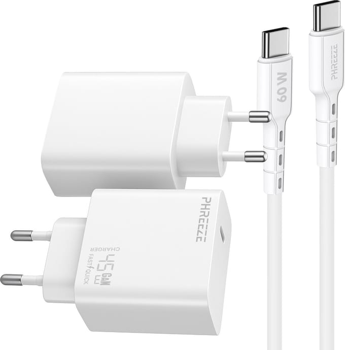 Phreeze usb C oplader 45w met usb C naar usb C kabel - Power Delivery snellader - PPS fast charging