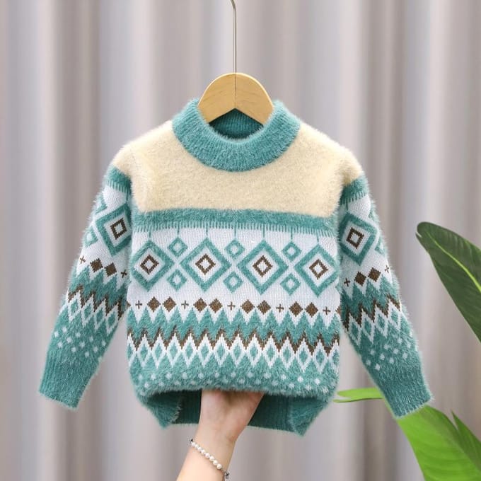 Minkbont Kinderpullover Top Winter Kinderkleding Jongens Gebreide Trui 120