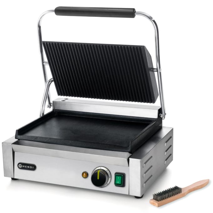 Contactgrill PANINI, geribbelde bovenplaat, gladde onderplaat, 2200W, Hendi 263662
