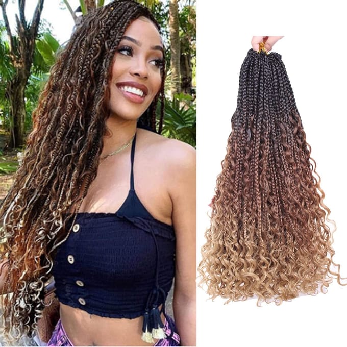 Dailygoods- Haarextensions 100% echt haar - Bohemian Box Vlechten - Krullend Haar - 8 Stuks - 45 cm - Vlamvertragende Vezels