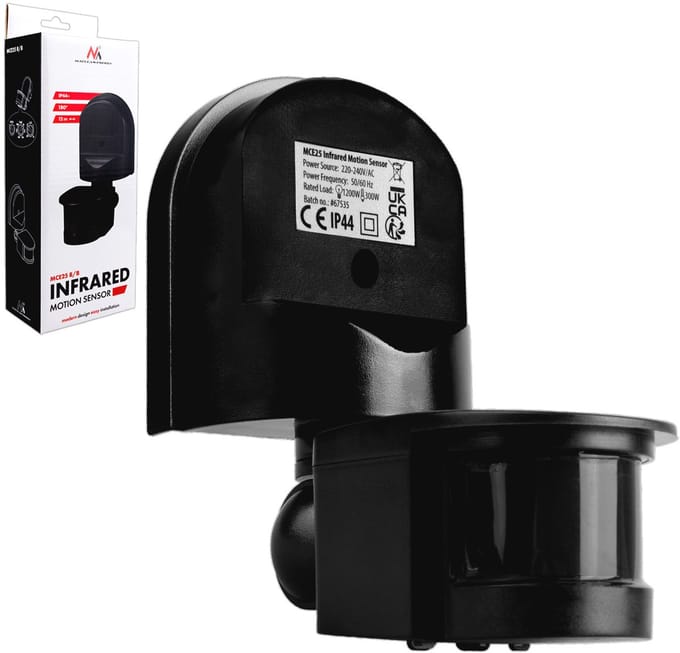 Maclean - PIR-bewegingssensor - en schemersensor - 180° - max. 1200 W - zwart met zwarte afdekking - MCE25 B/B