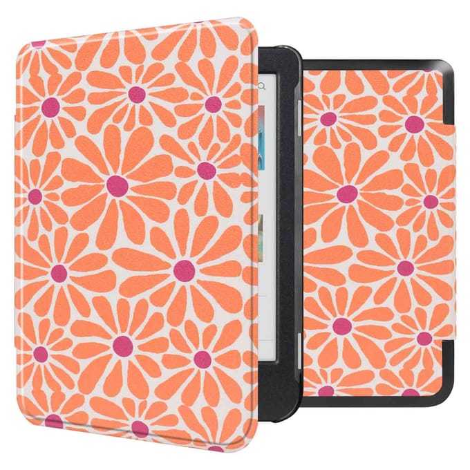 imoshion Design Slim Hard Case Bookcase voor de Kobo Clara Colour / BW - Orange Flowers Connect