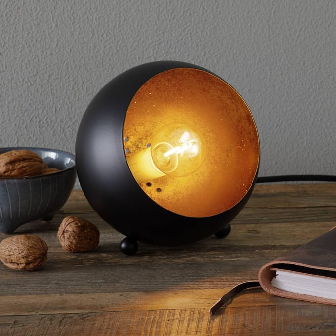 REALITY BILLY - Tafellamp - Zwart mat - Goudkleur - excl. 1x E14 max 28W - Snoerschakelaar