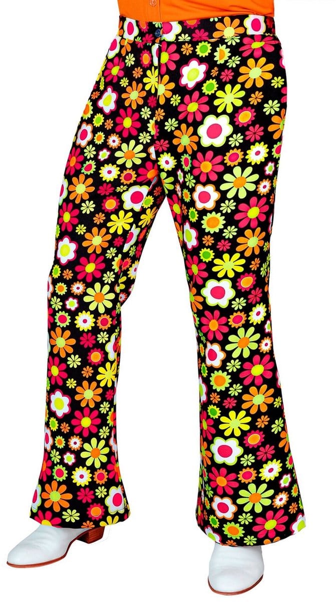 Jaren 70 broek flowers heren