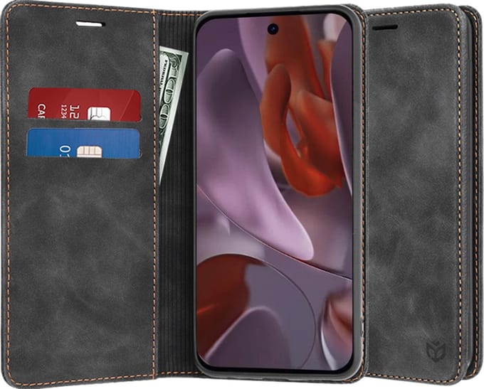 Hoesje geschikt voor Google Pixel 9a - Techsuit Confy Book Wallet Case - Zwart