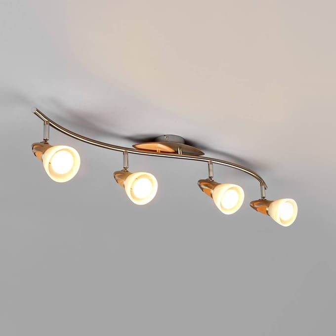 Lindby - plafondlamp - 4lichts - Metaal, hout, glas - H: 9.5 cm - E14 - nikkel gesatineerd, hout, wit gesatineerd