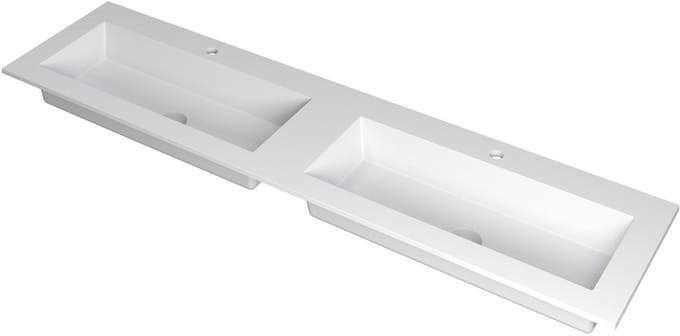 Ink Kraft dubbele meubelwastafel 180x45cm - 2 kraangaten - Polystone mat wit
