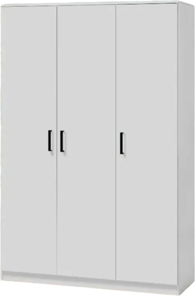 Interiax Opbergkast - Kledingkast 'Lucas' - 3 Deuren, 1 Hanger & 4 Legplanken | Wit | 184x120x52 cm
