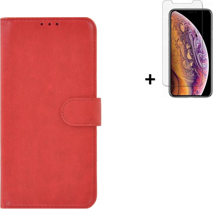 Geschikt voor iPhone 11 Hoes Cover Wallet Book Case Rood + Screenprotector Tempered Gehard Glas