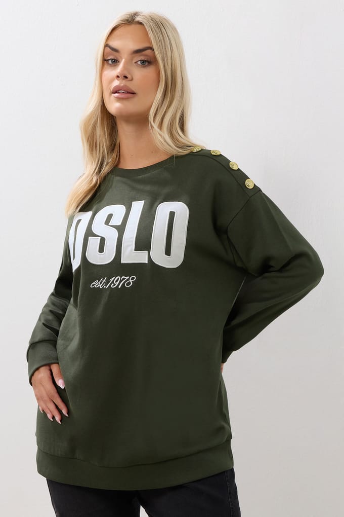 Yours Khaki Groene 'Oslo' Slogan Sweatshirt Size 50-52