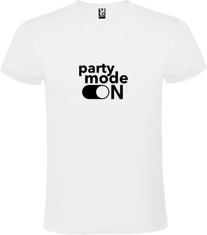 Wit T-Shirt met “ Party Mode On “ afbeelding Zwart Size XXL